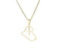 Générique For Iraq Stainless Steel Map Pendant Necklaces Map Jewelry Gold Color Items for Bridal Women Man Party Gifts Earrings Sets Round Ball Jewelry (Model 3)