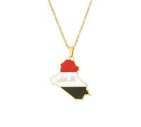 Générique For Iraq Stainless Steel Map Pendant Necklaces Map Jewelry Gold Color Items for Bridal Women Man Party Gifts Earrings Sets Round Ball Jewelry (Model 1)