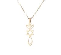 Générique For Israel Hexagram Menorah Hanukkah Pendant Necklaces Gold Symbol of Judaism Jewelry for Women Man Party Gifts (Gold)