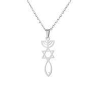 Générique For Israel Hexagram Menorah Hanukkah Pendant Necklaces Gold Symbol of Judaism Jewelry for Women Man Party Gifts (Silver)