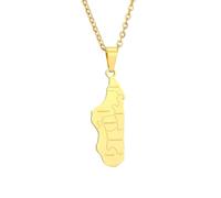Générique For Madagascar Stainless Steel Map Pendant Necklaces Map Jewelry Gold Color Items for Bridal Women Man Party Gifts Earrings Sets Round Ball Jewelry (Model 11)
