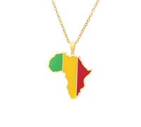 Générique For Mali Stainless Steel African Map Pendant Necklaces Map Jewelry Gold Color Items for Bridal Women Man Party Gifts Earrings Sets Round Ball Jewelry