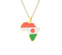 Générique For Niger Stainless Steel African Map Pendant Necklaces Map Jewelry Gold Color Items for Bridal Women Man Party Gifts Earrings Sets Round Ball Jewelry