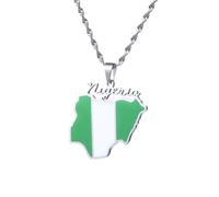 Générique For Nigeria Stainless Steel Map Colored Flag Pendant Necklace Jewelry Gold Color Items for Women Man Party Gifts Personality Clavicle Chain Accessories (Model 6)
