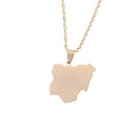 Générique For Nigeria Stainless Steel Map Gold Pendant Necklace,Fashionable and Versatile,for Men Women Brides and Grooms,Wedding Parties,Various Festivals (model3)