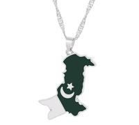 Générique For Pakistan Silver Stainless Steel Map Pendant Necklaces Jewelry Gold Color Items for Women Man Party Gifts Earrings Sets (For Pakistan Silver)