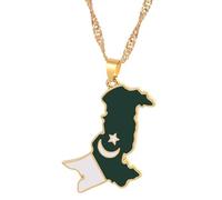 Générique For Pakistan Stainless Steel Map Pendant Necklaces Jewelry Gold Color Items for Women Man Party Gifts Earrings Sets (For Pakistan Gold)