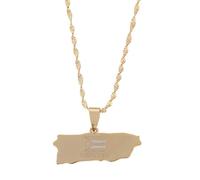 Générique For Puerto Rico Stainless Steel Map Gold Pendant Necklace,Fashionable and Versatile,for Men Women Brides and Grooms,Wedding Parties,Various Festivals (model12)