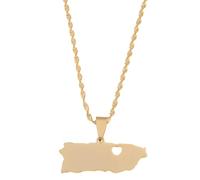 Générique For Puerto Rico Stainless Steel Map Gold Pendant Necklace,Fashionable and Versatile,for Men Women Brides and Grooms,Wedding Parties,Various Festivals (model14)