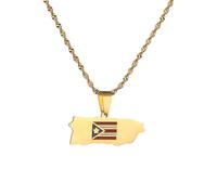 Générique For Puerto Rico Stainless Steel Map Pendant Necklaces Map Jewelry Gold Color Items for Bridal Women Man Party Gifts Earrings Sets Round Ball Jewelry (Model 6)