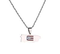 Générique For Puerto Rico Stainless Steel Map Pendant Necklaces Map Jewelry Gold Color Items for Bridal Women Man Party Gifts Earrings Sets Round Ball Jewelry (Model 7)