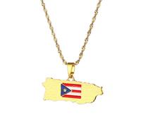 Générique For Puerto Rico Stainless Steel Map Pendant Necklaces Map Jewelry Gold Color Items for Bridal Women Man Party Gifts Earrings Sets Round Ball Jewelry (Model 5)
