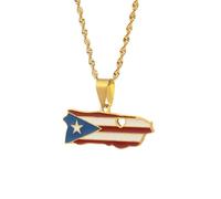 Générique For Puerto Rico Stainless Steel Map Pendant Necklaces Map Jewelry Gold Color Items for Bridal Women Man Party Gifts Earrings Sets Round Ball Jewelry (Model 8)
