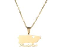 Générique For Puerto Rico Stainless Steel Map Pendant Necklaces Map Jewelry Gold Color Items for Women Man Party Gifts Earrings Sets Round Ball Jewelry (Model 15)