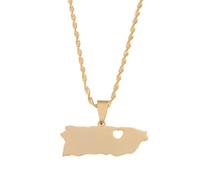 Générique For Puerto Rico Stainless Steel Map Pendant Necklaces Map Jewelry Gold Color Items for Women Man Party Gifts Earrings Sets Round Ball Jewelry (Model 13)