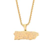 Générique For Puerto Rico Stainless Steel Map Pendant Necklaces Map Jewelry Gold Color Items for Women Man Party Gifts Earrings Sets Round Ball Jewelry (Model 1)