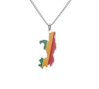 Générique For Republic of the Congo Stainless Steel Map Pendant Necklaces Jewelry Gold Color Items for Bridal Women Man Gifts Party Earrings Sets Jewelry(Silver for Republic of the Congo Map)