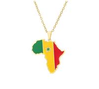 Générique For Senegal Stainless Steel African Map Pendant Necklaces Map Jewelry Gold Color Items for Bridal Women Man Party Gifts Earrings Sets Round Ball Jewelry