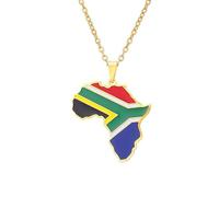 Générique For South Africa Stainless Steel African Map Pendant Necklaces Map Jewelry Gold Color Items for Bridal Women Man Party Gifts Earrings Sets Round Ball Jewelry
