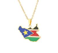 Générique For South Sudan Stainless Steel Map Pendant Necklaces Map Jewelry Gold Color Items for Bridal Women Man Party Gifts Earrings Sets Round Ball Jewelry (Gold 2)