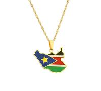 Générique For South Sudan Stainless Steel Map Pendant Necklaces Map Jewelry Gold Color Items for Bridal Women Man Party Gifts Earrings Sets Round Ball Jewelry (Gold 1)