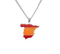 Générique For Spain Stainless Steel Map Pendant Necklaces Jewelry Gold Color Items for Bridal Women Man Gifts Party Earrings Sets Jewelry(Silver for Spain Map)