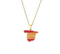 Générique For Spain Stainless Steel Map Pendant Necklaces Jewelry Gold Color Items For Women Man Party Gifts Ethnic StyleJewelry(For Spain(Gold))