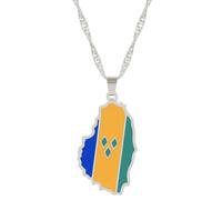 Générique For St. Vincent Silver Stainless Steel Map Pendant Necklaces Jewelry Gold Color Items for Women Man Party Gifts Earrings Sets (For St. Vincent Silver)