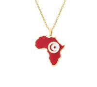 Générique For Tunisia Stainless Steel African Map Pendant Necklaces Map Jewelry Gold Color Items for Bridal Women Man Party Gifts Earrings Sets Round Ball Jewelry