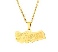 Générique For Turkey Stainless Steel Map Pendant Necklaces Jewelry Gold Color Items for Bridal Women Man Party Gifts Earrings Sets Jewelry (Model 4)