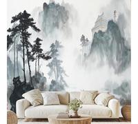 Générique Forêt De Pins Paysage Naturel Papier Peint Montagne Architecture Chinoise Papier Adhesif Peinture À L'Encre Autocollant Mural 150x105 cm Poster Mural pour Chambre Salon