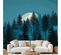 Générique Forêt Étoiles Lune Papier Peint Naturel Jungle Autocollant Mural 150x105 cm Poster pour Chambre Salon Decoratif