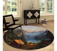 Générique Forêt Montagnes Camping Rond Tapis Salon 200 cm Lodge Rond Tapis Intérieur, Douce Dessous antidérapant Moquette Nettoyage Facile Moquette pour Salon Chambre Salle à Mange