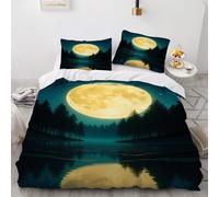 Générique Forêt Nocturne Housses Couette 3 Pièces en 2 oreillers,Pleine Lune et Ciel étoilé Parure lit 200x200 Adulte,Paysage Naturel Sets Housses couettes,Forêt pins Sets Housses couettes,