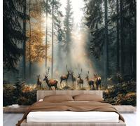 Générique Forêt Papier Peint Panoramique, Élans Paysages Naturels Animaux Papier peint en intissé, 200x140 cm Tableaux Poster Décoration Murale, Fond Tv Décoration Murale Salon Chambre U-75