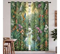 Générique Forêt Tropical Lot de 2 Rideaux Occultants pour Chambre à Coucher | Vert Rideaux Isolation Thermique Oeillets, Motif Oiseau De Paradis Jungle, Décoration pour Salon, 75L X 166H cm (2 Panneaux)