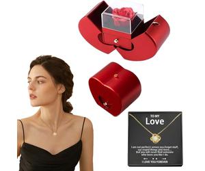 Générique Forever Flower with Necklace - Rose Box with Necklace, Artificial Forever Flower |Exquisitely Crafted Necklaces for Women | Red Eternally Box for Valentines Day, Thanksgiving