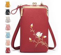 Générique ForeverSavour Women Sling Cross-Body Wallet with Mobile Cell Phone Holder, Passport Cellphone Crossbody Purse Bag (red)