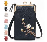 Générique ForeverSavour Women Sling Cross-Body Wallet with Mobile Cell Phone Holder, Passport Cellphone Crossbody Purse Bag (black)