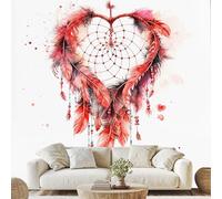 Générique Forme De Coeur Attrape-Rêves Papier Peint Bohème Plume Rouge Papier Adhesif Romantique Éclaboussure D'Encre Autocollant Mural 300x210 cm Poster Mural pour Chambre Salon