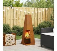 Générique Fosse à feu avec Rangement pour bûches, 35x35x100 cm, en Acier Vieilli.,Cheminées,10.2KG-858947