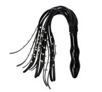 Générique Fouet à Pompons en Cuir Noir, cravache Polyvalente, Longueur 48 cm-FRRS32 (Emballage en Sac)