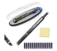 Générique Fountain Pen Retractable, 0.38mm Blue&Black Ink Transparent Barrel, Includes 5 Refillable Cartridges,for Smooth Writing No Leaking (Noir,Bleu)