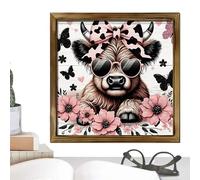 Générique Framed Cow Wall Art - Cute Funny Farmhouse Bathroom Decor, Rustic Highland Cow Portrait, Whimsical Animal Artwork For Bedroom & Home Office | Ready To