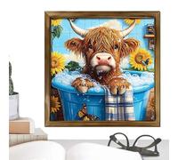 Générique Framed Cow Wall Art - Cute Funny Farmhouse Bathroom Decor, Rustic Highland Cow Portrait, Whimsical Animal Artwork For Bedroom & Home Office | Ready To