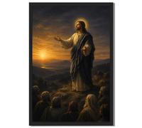 Générique Framed Jesus Sermon on the Mount Poster Canvas Print Art, Vintage Elegant Wall, Painting Pictures Decor, Living Room Home (Black,12" LX16 W)