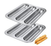 Générique French Baguette Baking Pan - Crusty Bread Loaf Mold Tray | Carbon Steel With Non Stick, Ventilated Perforation Design, Multi Slot Form, Easy Release Bakeware For Oven Baking