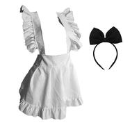 Générique French Maid Apron, Adorable Waitress Apron Cute Bow Headdress, 21.57x14.96 Inch, Elegant Lace Design, Adjustable Comfortable Fit for Role, Dress Up, and Cosplay Costumes (White)