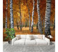Générique Fresque intissé 200x140 cm Paysage D'Automne D'Une ForêT De Bouleaux 3D Impression Haute Définition Papier Peint Décoration Murale Poster Jaune Anti-rides Murale Moderne Salon Bureau Salle