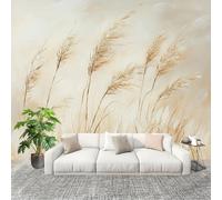 Générique Fresque intissé 200x140cm Ligne VéGéTale Reed 3D Impression Haute Définition Papier Peint Décoration Murale Poster Beige Anti-rides Murale Moderne Salon Chambre á Coucherr Bureau Salle